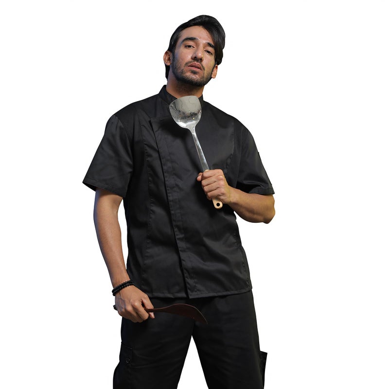 TopTie Unisex Short Sleeve Chef Coat Jacket, Black with Mesh Side - Image 4